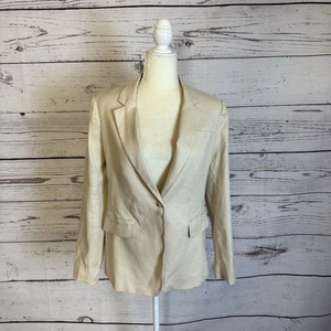 Tahari Blazer Womens Size 6 Beige Linen Blend Button Peak Lapel Single Breasted - Picture 1 of 12