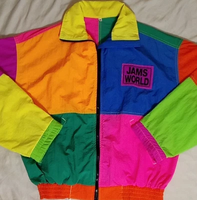 Jaqueta bombardeiro Jams World Honolulu color block neon corta-vento EUA P vintage anos 90 - Imagem 1 de 4
