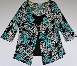 Dressbarn Camicia Donna Donna 2X Nero Stampa Acqua Scorrimento Orlo Anello Tunica Top - Foto 1 di 5