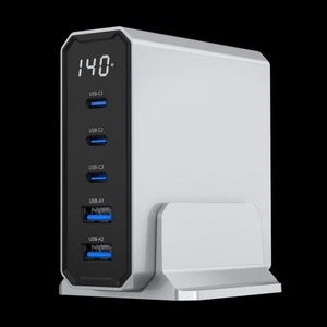 5-Port GaN 100W USB C Hub mit Display für MacBook, iPhone, Samsung, Silber - Bild 1 von 6