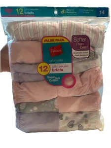 Hanes Girls' Tagless Brief Underwear, 12-Pack Size 14 Super Soft Cotton NIB - Picture 1 of 2