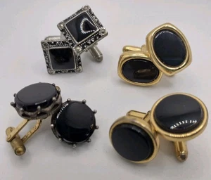 Vintage Black Onyx Cufflinks Mixed Lot 4 Pair - Picture 1 of 10