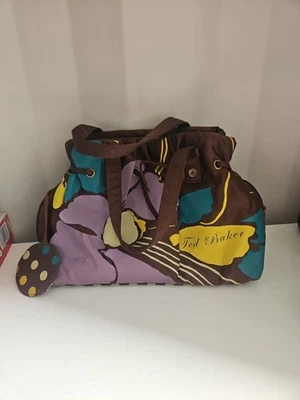 Retro Ted Baker Brown, Purple Mix Floral Large Clutch Bag With Mirror Cosmetic - Image 1 of 4