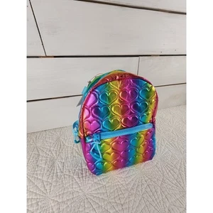 NWT Cat & Jack Girls Backpack 9" x 10.5" Shiny Rainbow Hearts Y2K - Picture 1 of 7