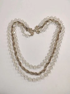 Vintage Sarah Coventry 3 Strand Faux Crystal Chain Beaded Necklace 19", C9 - Picture 1 of 5