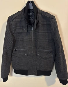 Guess Wool Blend Military Jacket Utility Black & Gray Plaid Men’s Size XL - Picture 1 of 10