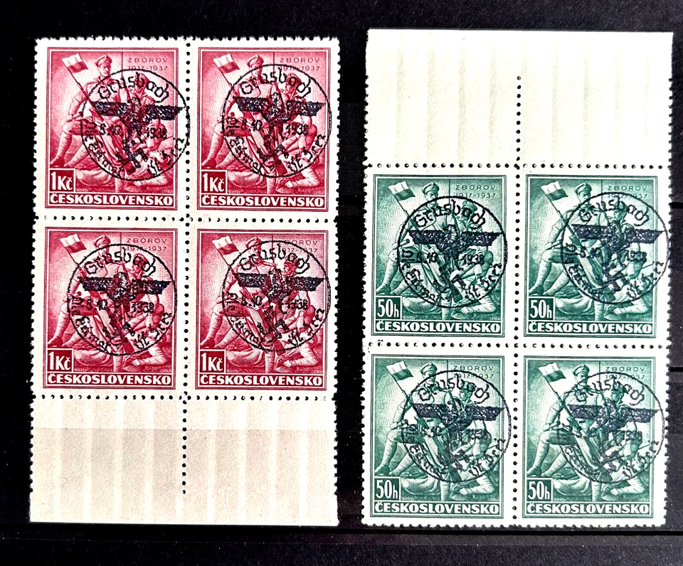 German Stamps 2 blocks Occ of Czechia Local o/print Grusbach swastika MNH /738 - Image 1 of 2