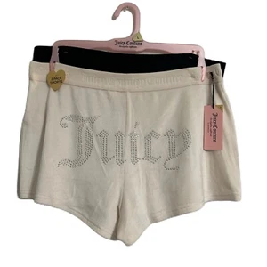 Pantalones Cortos de Salón Juicy Couture Mujer L Negro Marfil 2 Paquete Terciopelo Felpa Bling Logo Nuevo con Etiquetas - Imagen 1 de 12