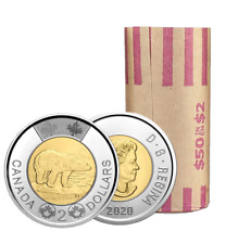 🇨🇦 Canada $2 Coins Full Roll Two Dollars Toonie Bear, Bi-Metallic, Mint, 2020