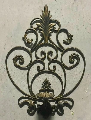 Large Heavy Forged Iron Farmhouse Rustic Ornate Scrolled Candle Wall Sconce 24” - Image 1 of 4