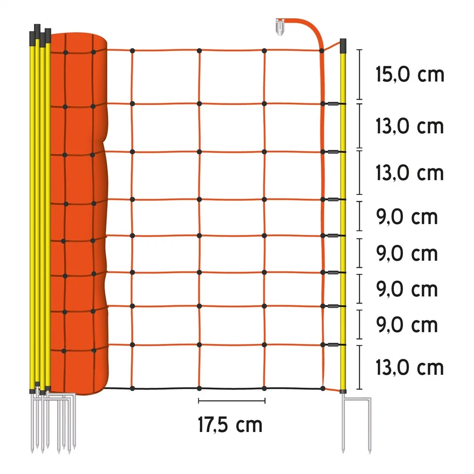 Kerbl Doppelspitze Elektronetz - Orange/Gelb, 9x50m (27262)