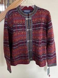 Newton Trading Co Womens Multicolor Casual Fair Isle Wool Cardigan Sweater M New - Picture 1 of 7