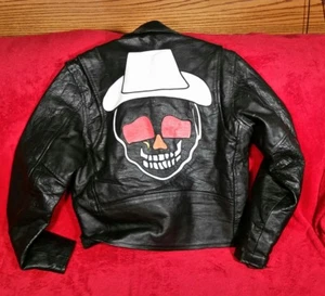 A-1 GENUINE BLACK LEATHER MOTORCYCLE JACKET SZ. 38 SKULL LOGO CAFE RACER NWOT - Picture 1 of 8