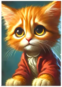 KATZE MIT GROSSEN TRAURIGEN AUGEN * Custom ACEO * Neuheit * NUR KATZEN * Kunstkarte * ATC - Bild 1 von 2