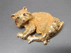 Vintage Estate 14k Solid Gold Racoon Brooch Pin - 20.2 Grams - Picture 1 of 6