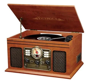 Nostalgic 6-in-1 Record Player 3-speed Turntable CD Bluetooth Cassette FM Radio - Picture 1 of 2