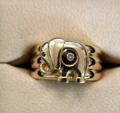 Authentic Chopard Happy Elephant 18k Yellow Gold Diamond Ring With Boxes - Image 1 of 4