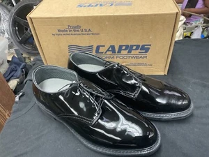 Capps Colonel Black Glossy Welt Uniform Oxford Mens Size 14 E USA - Picture 1 of 4