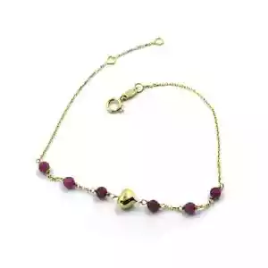 Bracelet Yellow Gold 18K, With Ruby Red Ladies 3 MM and Heart Convex Mens 5 MM - Picture 1 of 7