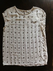 JOIE CLARINE BEADED SILK CAP SLEEVE TOP BLOUSE, Porcelain, Size S, MSRP $368 - Picture 1 of 6