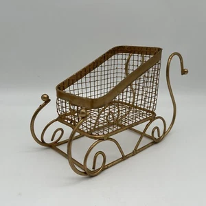Cesto slitta natalizio vintage colore oro ottone decorazione 5” x 7,5” x 3” - Foto 1 di 7