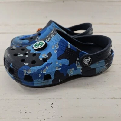 Crocs Classic Clog Blue Camo Toddlers Kids Size C11 Basketball Jibbitz - Image 1 of 4