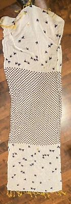 Bufanda Paloma Estampado Pájaro Golondrina con Borla Borla Mezcla de Lino Azul Blanco Amarillo 68x22 Foto 1 de 4