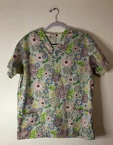 Jasco Uniform Multi-Color Floral V-Neck Scrub Top Medical Uniform Medium - Picture 1 of 7