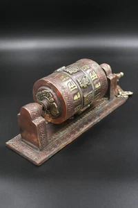 Buddhist Copper Prayer Wheel with wall mount, Handmade Om Mani Padme hum mantra - Picture 1 of 10