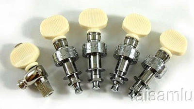 5 string banjo tuning pegs, Chrome plated with pattern, plastic Ivory, 328CX-BI - Image 1 of 4