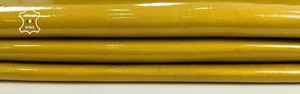 PATENT MUSTARD GOLD SHINY Italian Lambskin Sheep leather hides 5sqf 1.0mm #C2175 - Picture 1 of 7