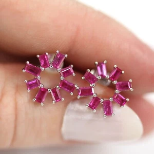 Stud Women's Earring 1.50 Ct Baguette Cut Lab-Created Ruby 925 Sterling silver - Picture 1 of 4