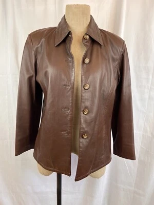Chaqueta de cuero marrón Liz Claiborne Lizsport talla 8 Foto 1 de 4