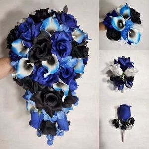 Royal Blue Black Rose Calla Lily Bridal Wedding Accessories - Picture 1 of 24