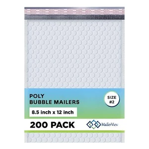 White Poly Bubble Mailers 8.5x12 inch #2 | Self Seal Padded Envelopes | Cushione - Afbeelding 1 van 9