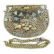 Womens Mosaic Metal Clutch Bag With Detachable Chain - Silver & Black Party Bag