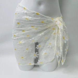 Vintage CATALINA Sarong Swimsuit Cover Up Scarf Mesh Floral Daisy Made In USA - Picture 1 of 11