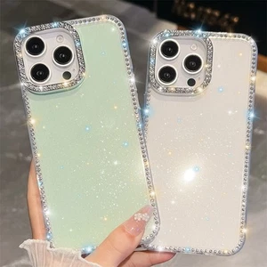 Glitter Diamond Silicone Phone Cover for iPhone 16 Plus 16 Pro 16E 16 14 15 13 - Picture 1 of 14
