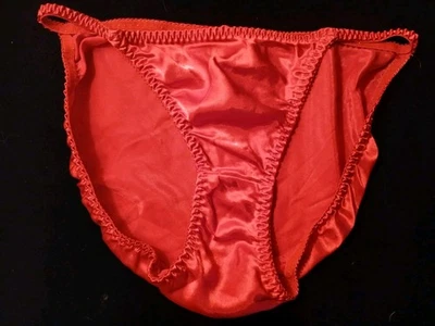 Vintage 90s Ruby Red Satin Second Skin String Bikini Panties S EUC  - Image 1 of 4