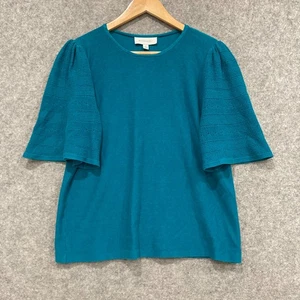 Witchery Top Womens Size Medium Blue Knit Short Sleeve Round Neck Cotton 26706 - Picture 1 of 9