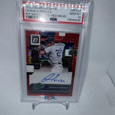 2022 Donruss Optic - Rated Prospect Signatures Oswald Peraza Red Mojo Prizm /99 - Image 1 of 3