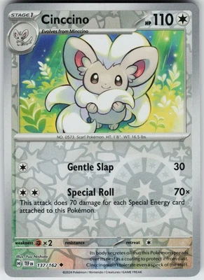 Pokemon Cinccino 137/162 SV05: Temporal Forces NM Reverse Holo card - Image 1 of 2
