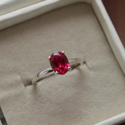Lab Created Ruby Gemstone Ring  Sterling Silver Handmade Silver Ring For Women - Image 1 of 4