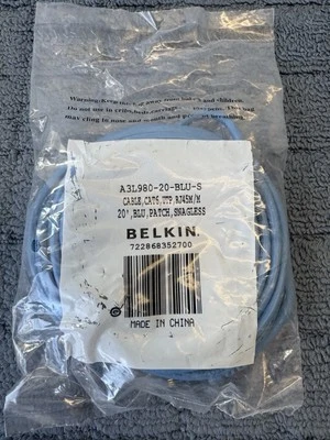 Belkin A3L791-20-BLU-S 20ft Cable Cat5e M/M Blue Snagless Patch Cable - Image 1 of 4