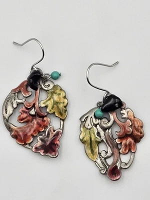 Pendientes Colgantes Hoja Esmaltada Chico Colores Otoño Boho Cuelga Acento Turquesa Foto 1 de 4