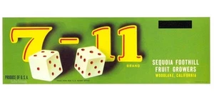 7 - 11 Crate Label Craps Gambling Dice Woodlake CA USA Nostalgic Retro Collect - Picture 1 of 1