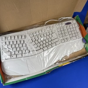 VTG Belkin ERGOBOARD KEYBOARD PS/2 White F8E817-PS2 2001 Clicky 107 Split NEW - Picture 1 of 5