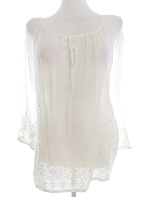 ⭐ ZARA Bluse für Damen Einfarbig Stickerei Weiß M 3/4 Ärmel ⭐ - Bild 1 von 4