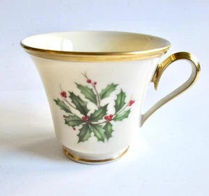 Lenox "Holiday" Coffee Cup Christmas Holly Gold Edging - Picture 1 of 5