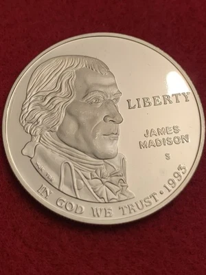 1993 S James Madison Silver Commemorative Dollar  Proof w/ Capsule - Image 1 of 4
